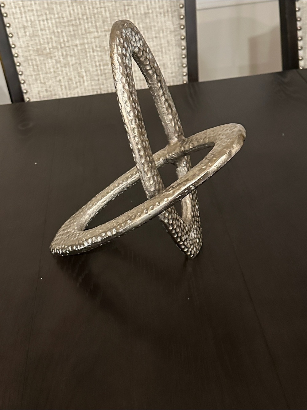 Silver Hammered Metal Decorative Sculpture for Home Dining Orbit Decorative Art
